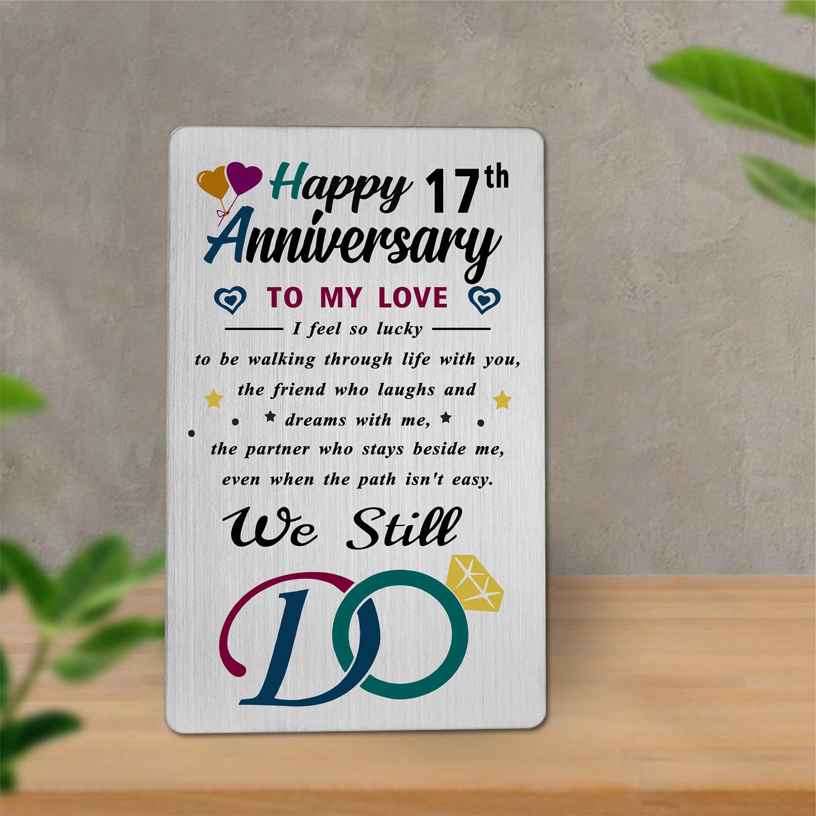 iyaone 17th Wedding Anniversary Card Gifts - Stainless Steel Laser